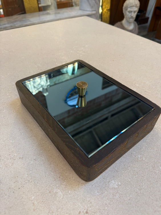 Italian Mid-Century Wood and Mirrored Box with Brass Knob, 1960s