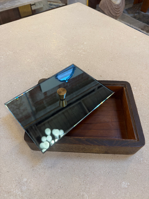 Italian Mid-Century Wood and Mirrored Box with Brass Knob, 1960s
