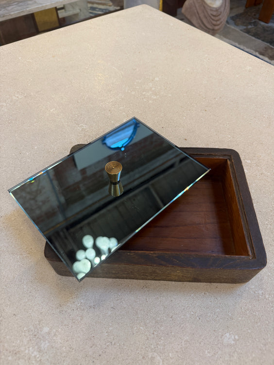 Italian Mid-Century Wood and Mirrored Box with Brass Knob, 1960s