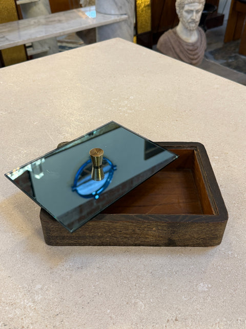 Italian Mid-Century Wood and Mirrored Box with Brass Knob, 1960s