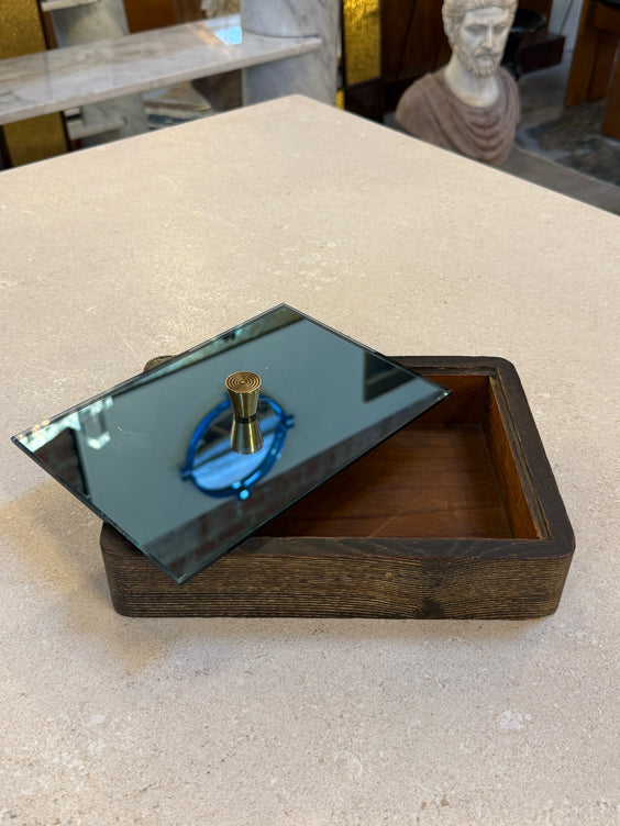 Italian Mid-Century Wood and Mirrored Box with Brass Knob, 1960s
