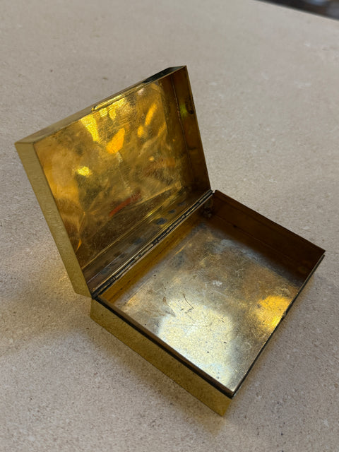 Mid-Century Italian Hammered Brass Box with Sliding Lid