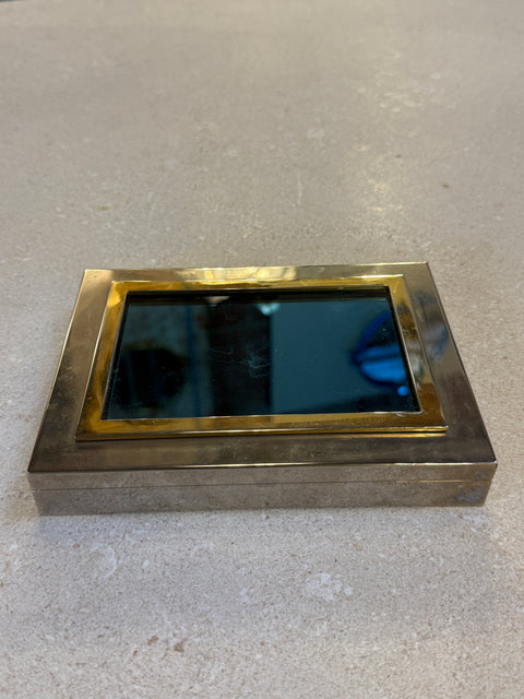 Brass and Glass Humidor Box with Wood Interior, 1970s