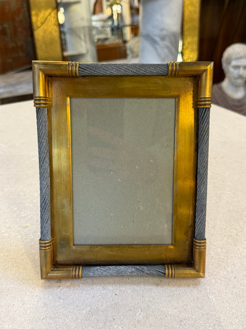 Vintage Italian Brass Photo Frame with Steel Cable Detail, 1970s