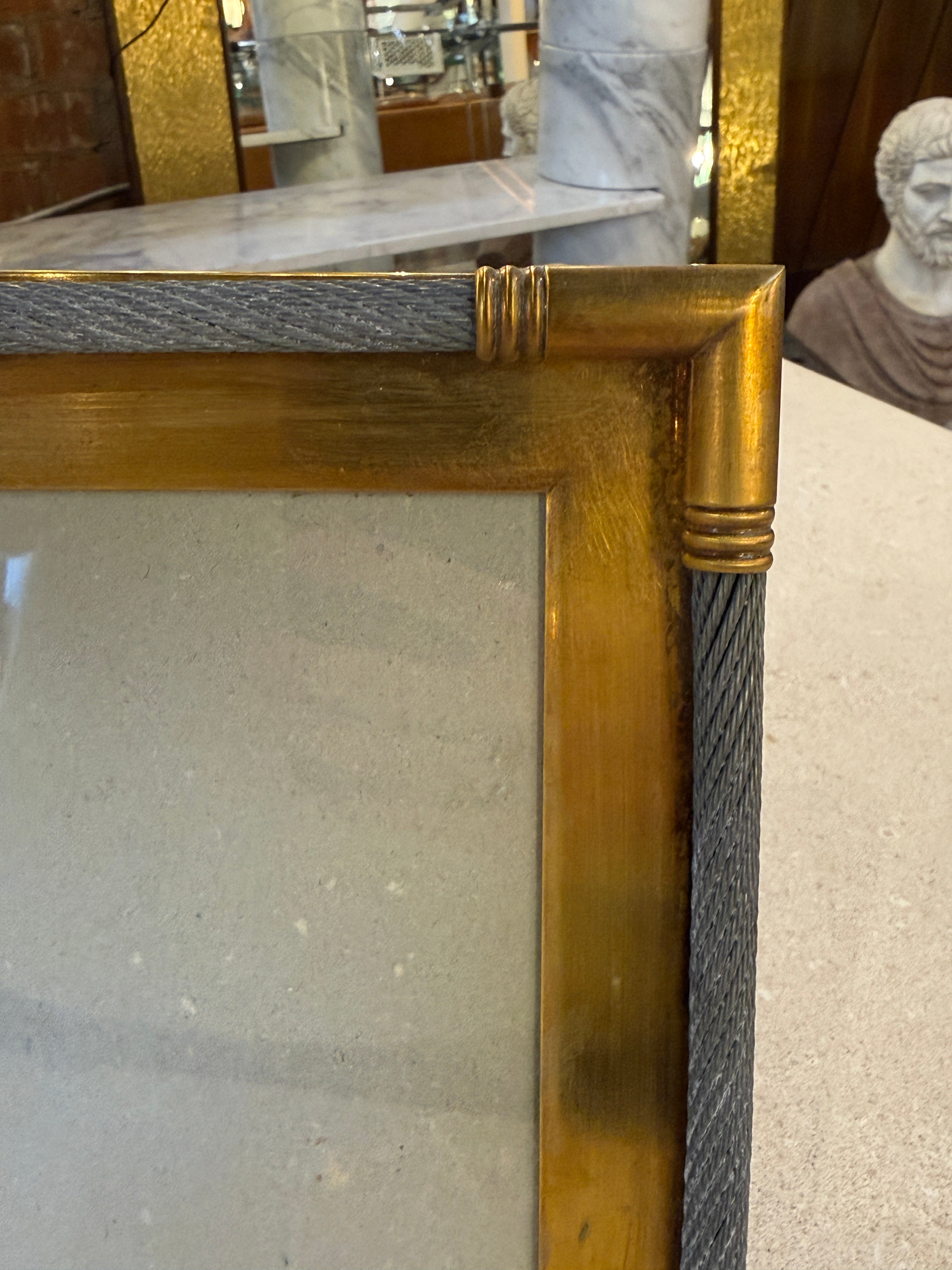 Vintage Italian Brass Photo Frame with Steel Cable Detail, 1970s