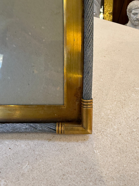 Vintage Italian Brass Photo Frame with Steel Cable Detail, 1970s