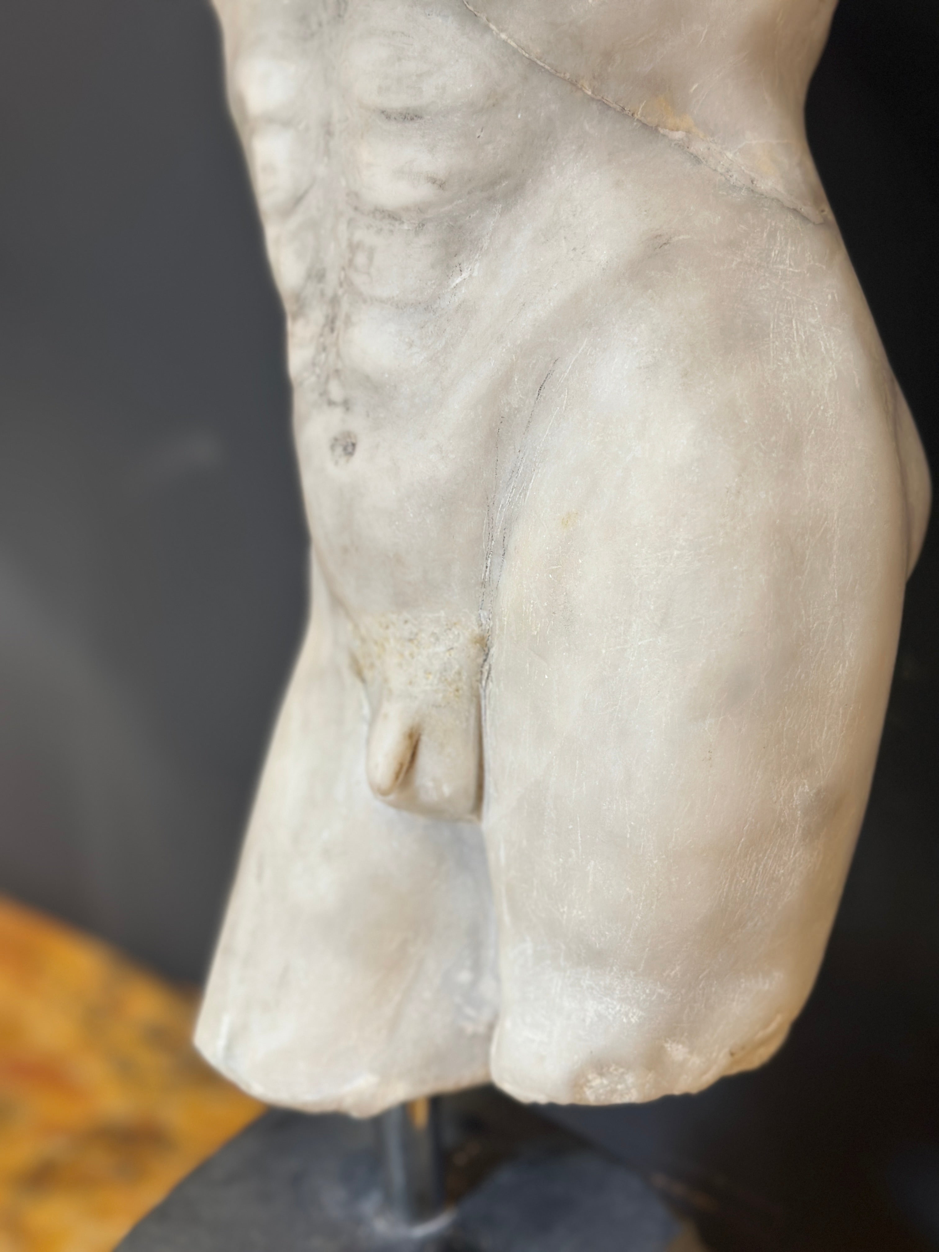 Manly Roman Torso in Carrara marble. Italy 19th