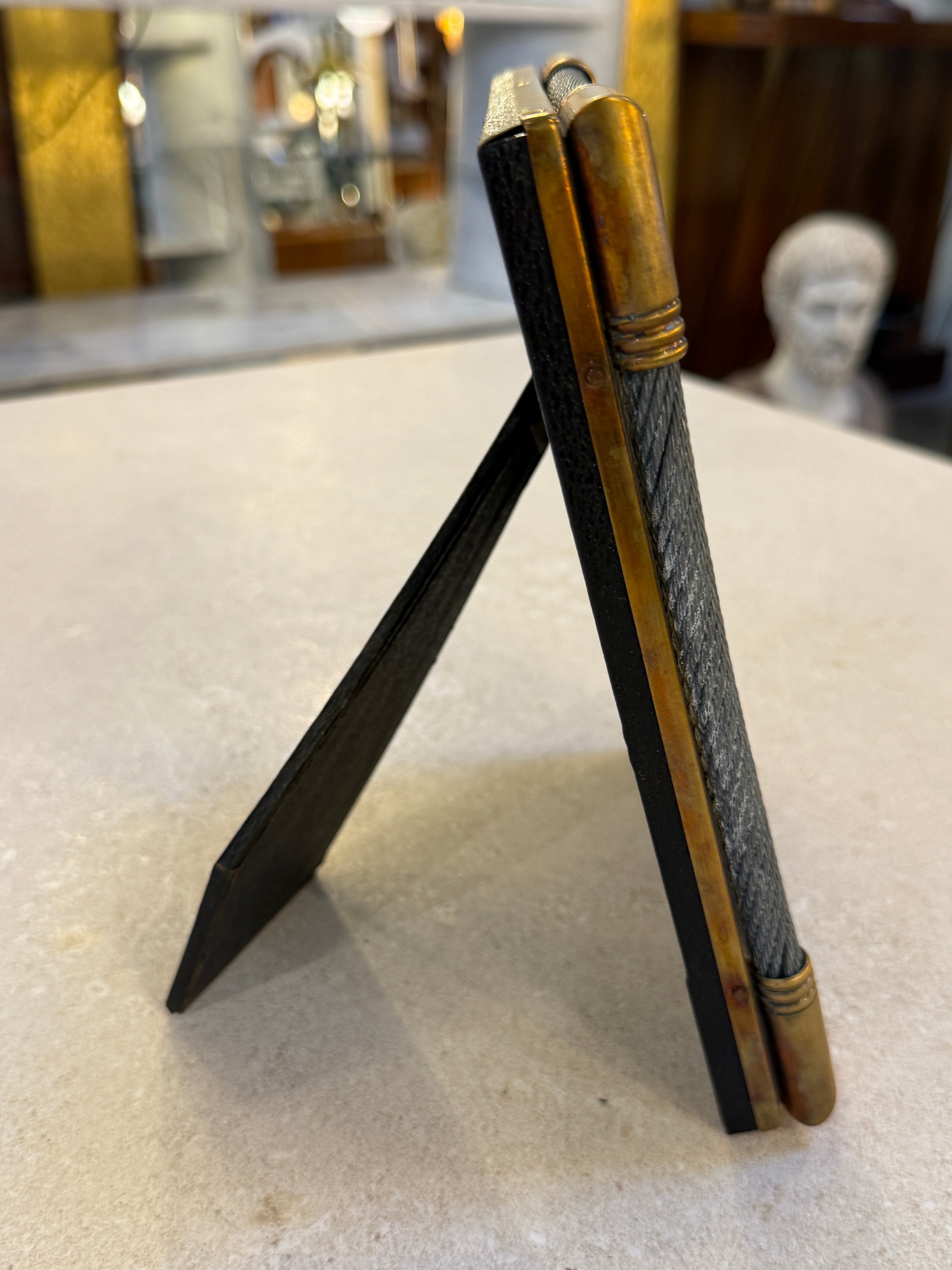 Vintage Italian Brass Photo Frame with Steel Cable Detail, 1970s