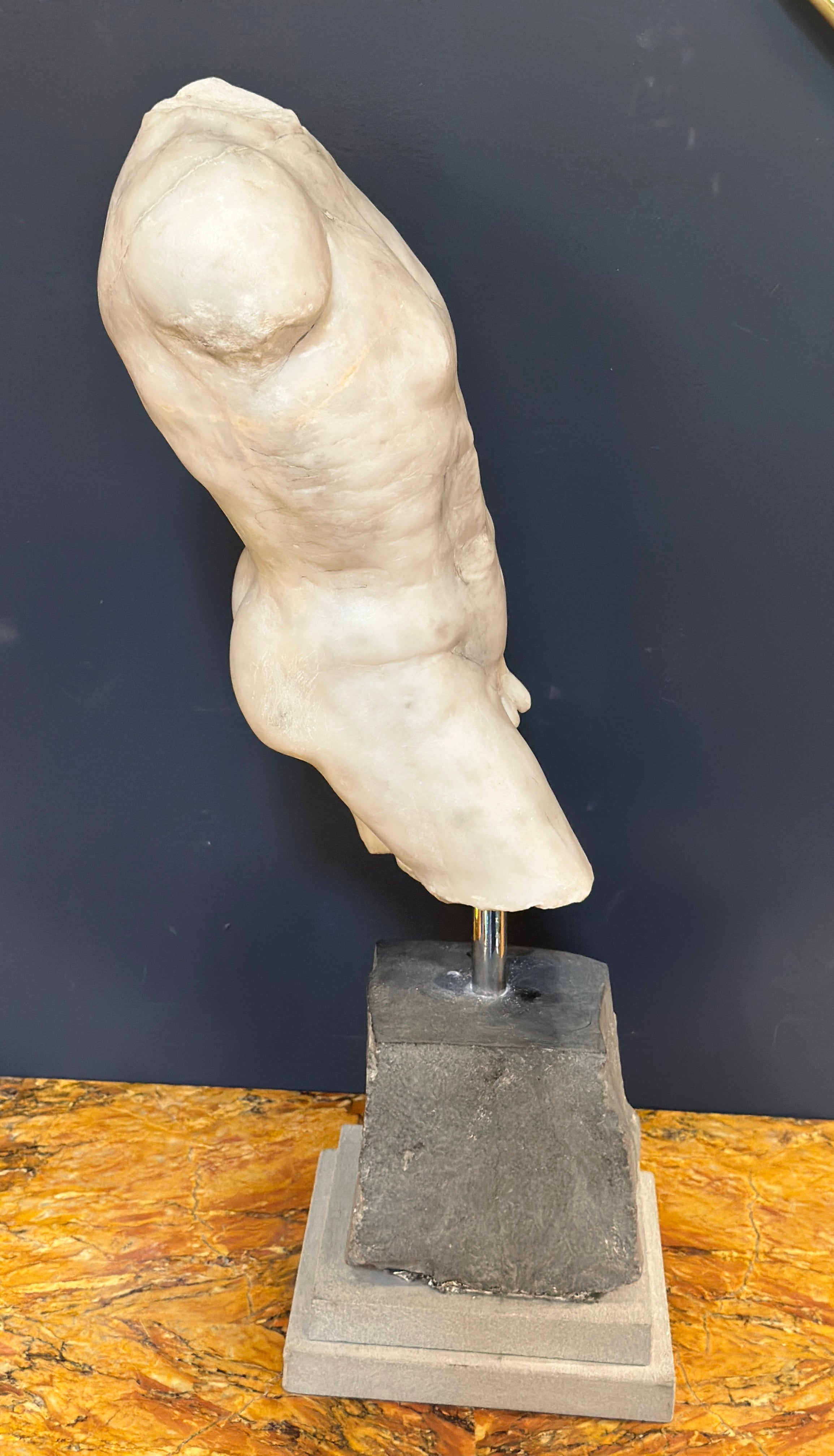 Manly Roman Torso in Carrara marble. Italy 19th