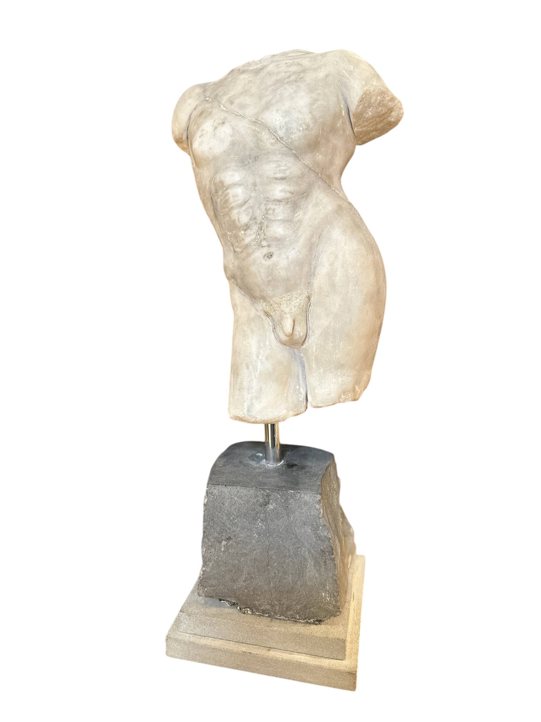 Manly Roman Torso in Carrara marble. Italy 19th