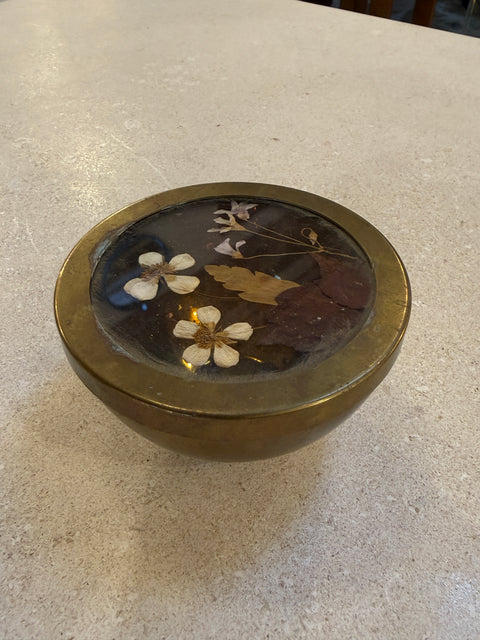 Decorative Brass Bowl With Floral Lid