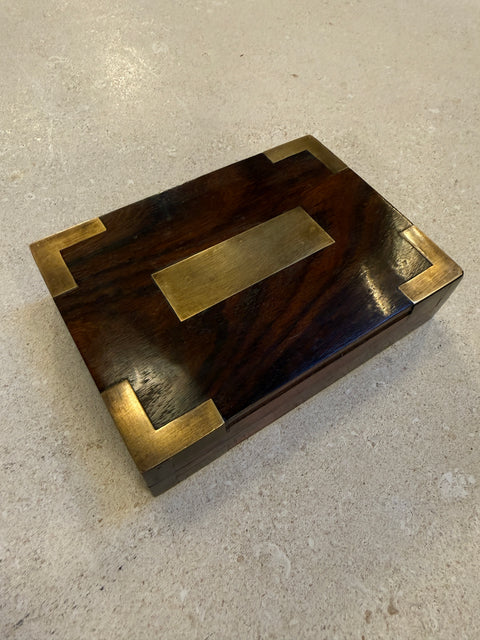 Mid-Century Wood Box with Brass Inlays, 1960s
