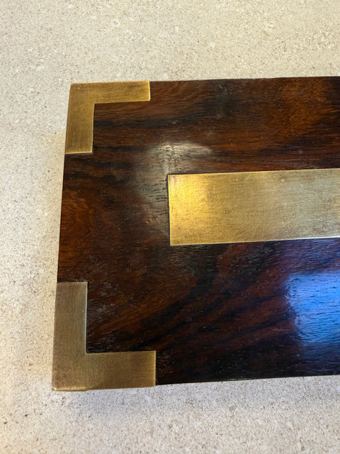 Mid-Century Wood Box with Brass Inlays, 1960s