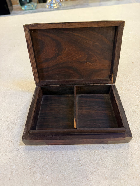 Mid-Century Wood Box with Brass Inlays, 1960s
