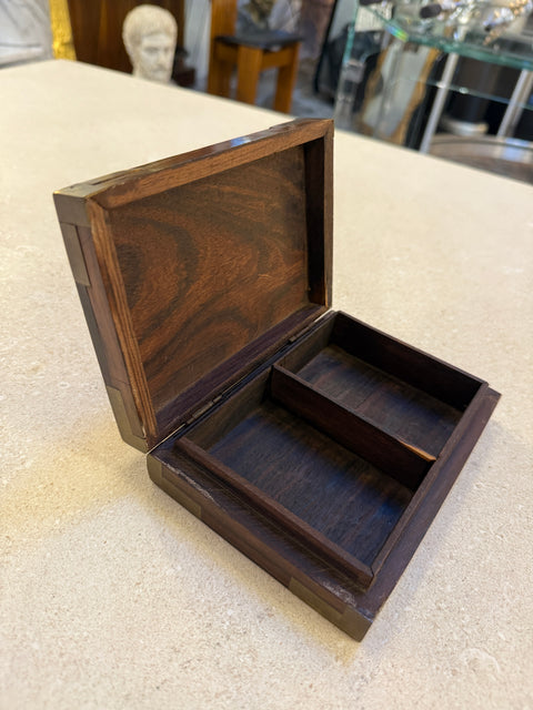 Mid-Century Wood Box with Brass Inlays, 1960s