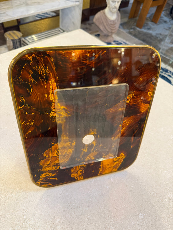 Mid-Century Tortoiseshell Lucite and Brass Picture Frame, 1970s