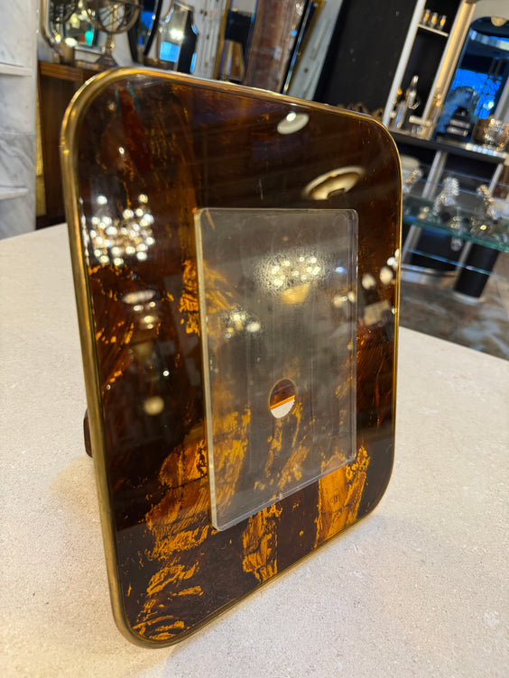 Mid-Century Tortoiseshell Lucite and Brass Picture Frame, 1970s