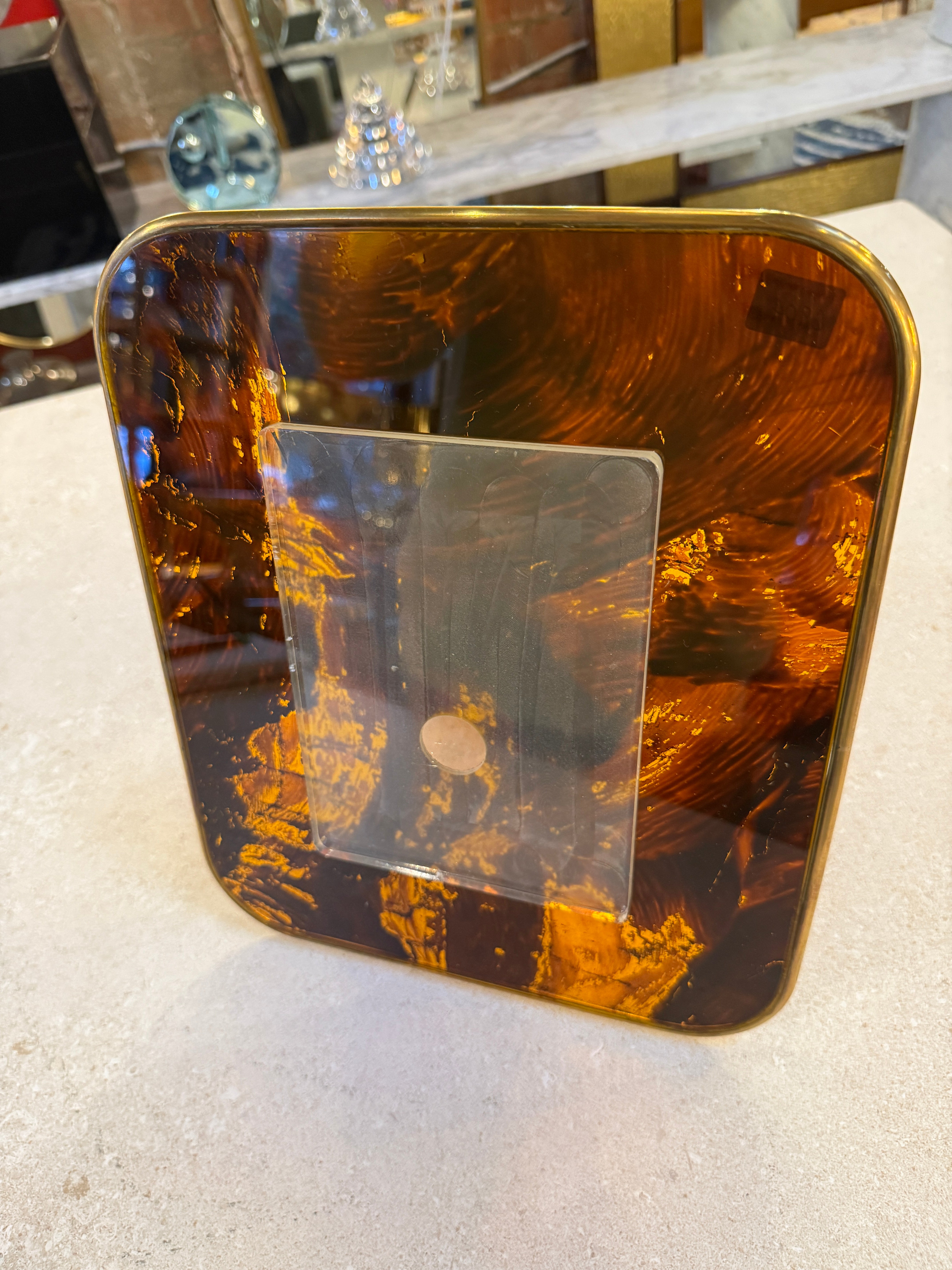 Mid-Century Tortoiseshell Lucite and Brass Picture Frame, 1970s