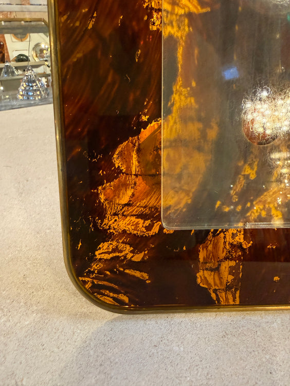 Mid-Century Tortoiseshell Lucite and Brass Picture Frame, 1970s