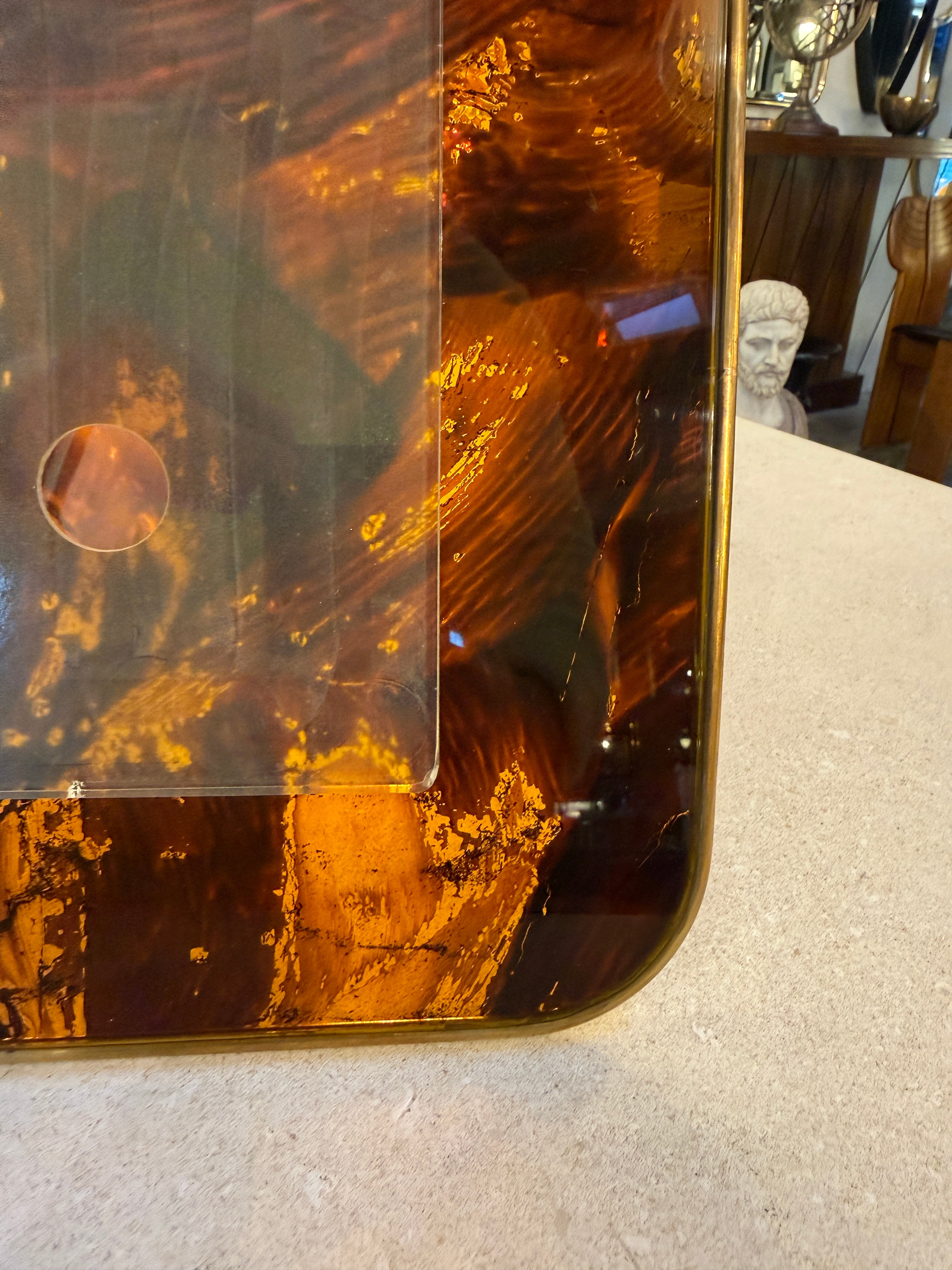 Mid-Century Tortoiseshell Lucite and Brass Picture Frame, 1970s