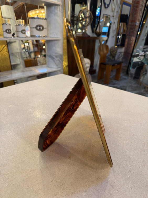 Mid-Century Tortoiseshell Lucite and Brass Picture Frame, 1970s