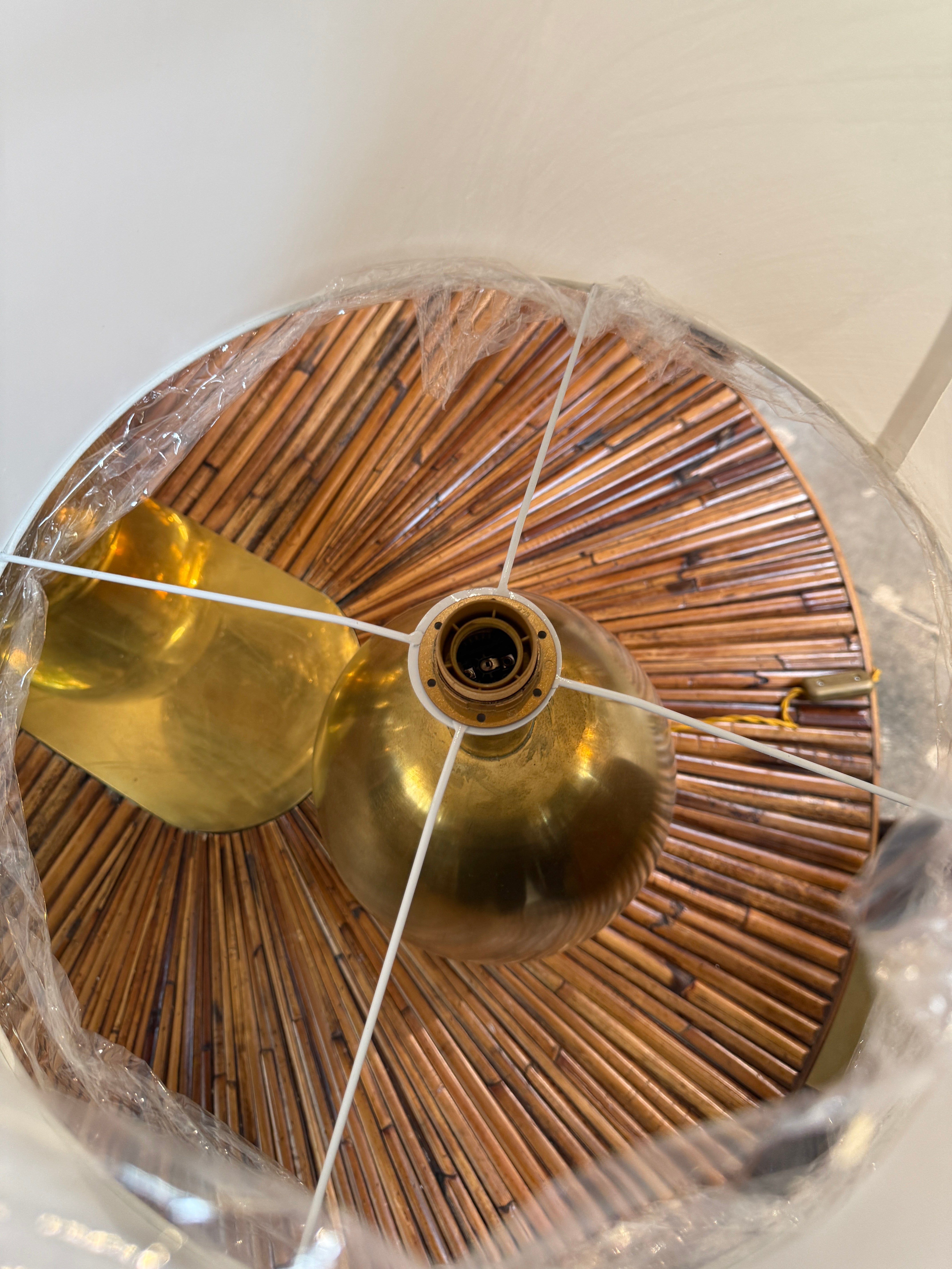 Pair of Brass Table Lamps with Cream Fabric Shades