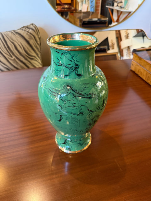 Italian Green Vase with Swirl Decoration, 1970s