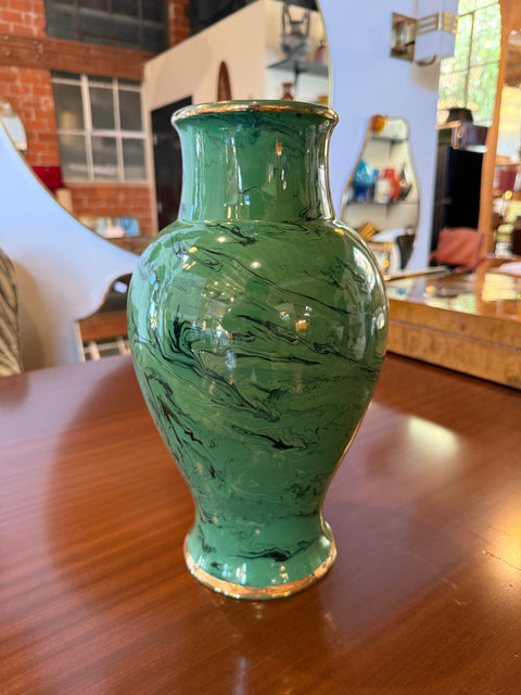 Italian Green Vase with Swirl Decoration, 1970s