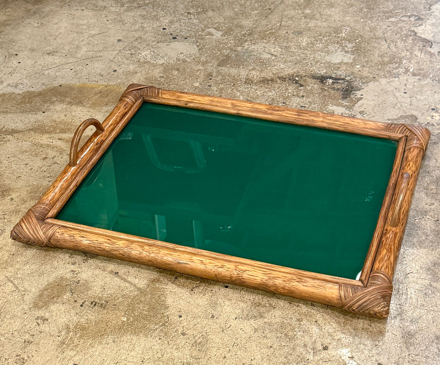 Bamboo Tray, Italy 70s, with green top