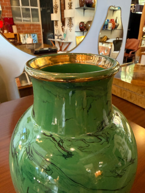Italian Green Vase with Swirl Decoration, 1970s