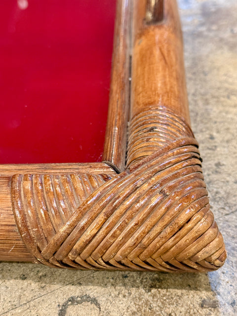 Bamboo Tray, Italy 70s, with burgundy top