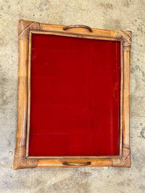 Bamboo Tray, Italy 70s, with burgundy top