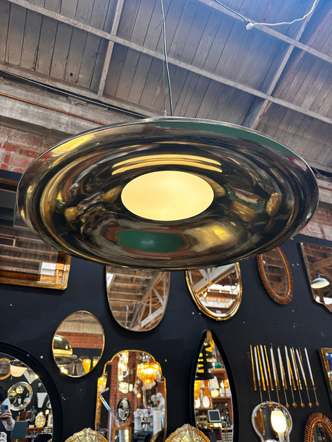 Vintage Italian Fully Brass UFO Pendant Light 1970s