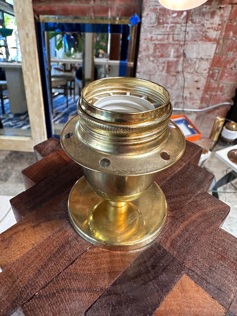 Pair of 2 Italian Mid Century Wood and Brass Table Lamps 1980s