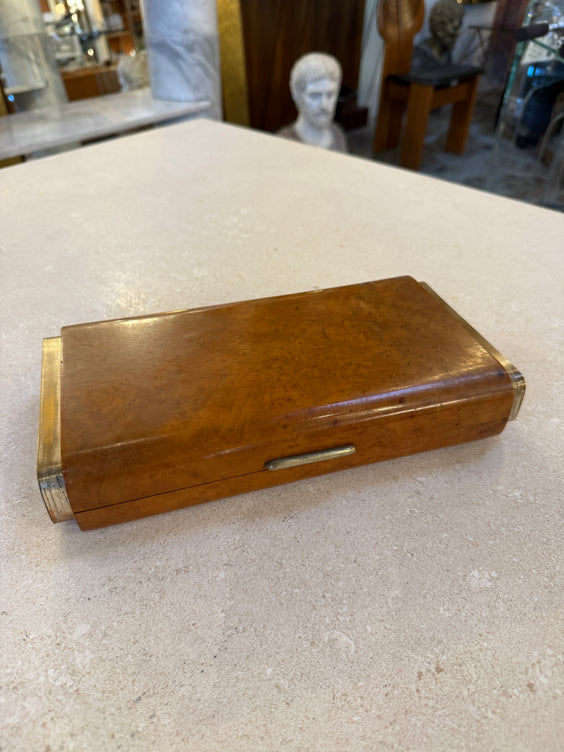 Vintage Italian Burl Wood and Brass Desk Box, 1950s