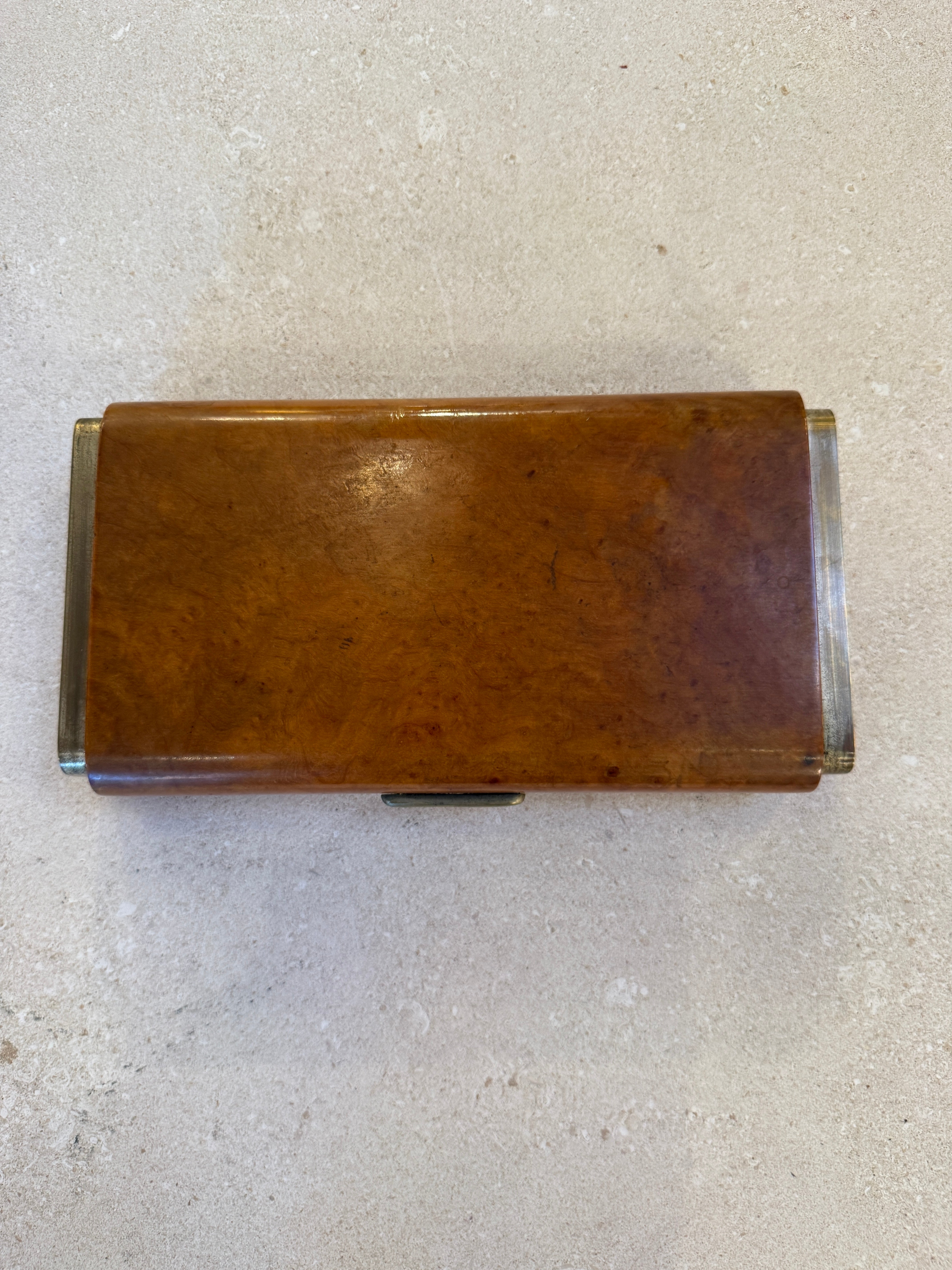 Vintage Italian Burl Wood and Brass Desk Box, 1950s