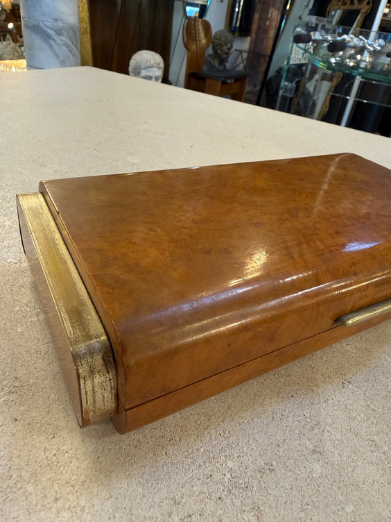 Vintage Italian Burl Wood and Brass Desk Box, 1950s