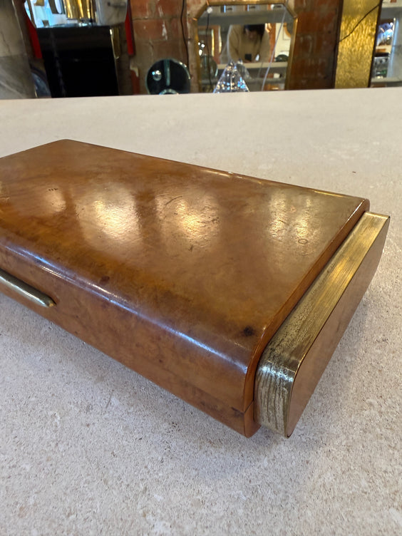 Vintage Italian Burl Wood and Brass Desk Box, 1950s