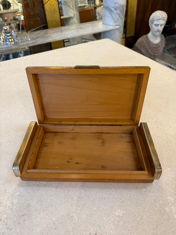 Vintage Italian Burl Wood and Brass Desk Box, 1950s