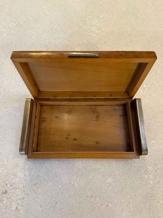 Vintage Italian Burl Wood and Brass Desk Box, 1950s