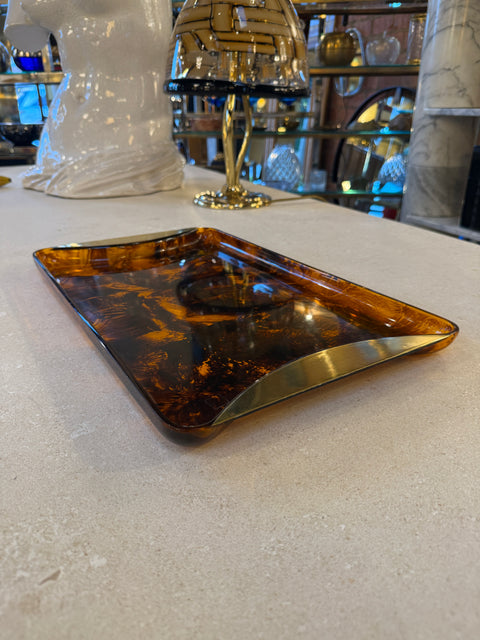 Italian Tortoiseshell Lucite and Brass Tray, 1970s