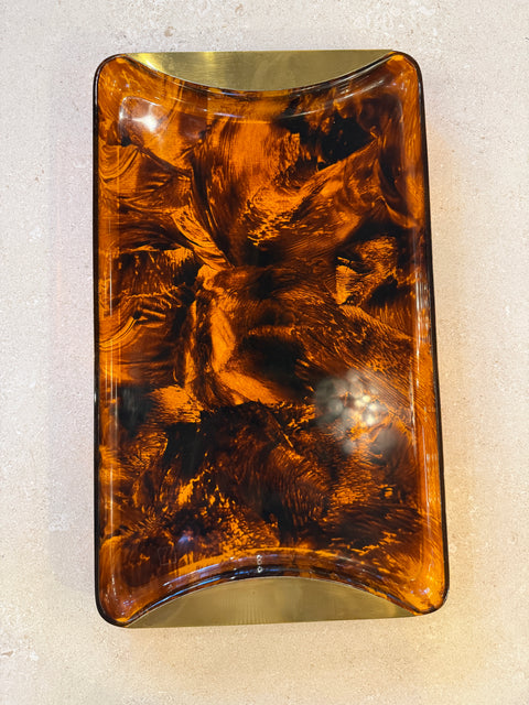 Italian Tortoiseshell Lucite and Brass Tray, 1970s