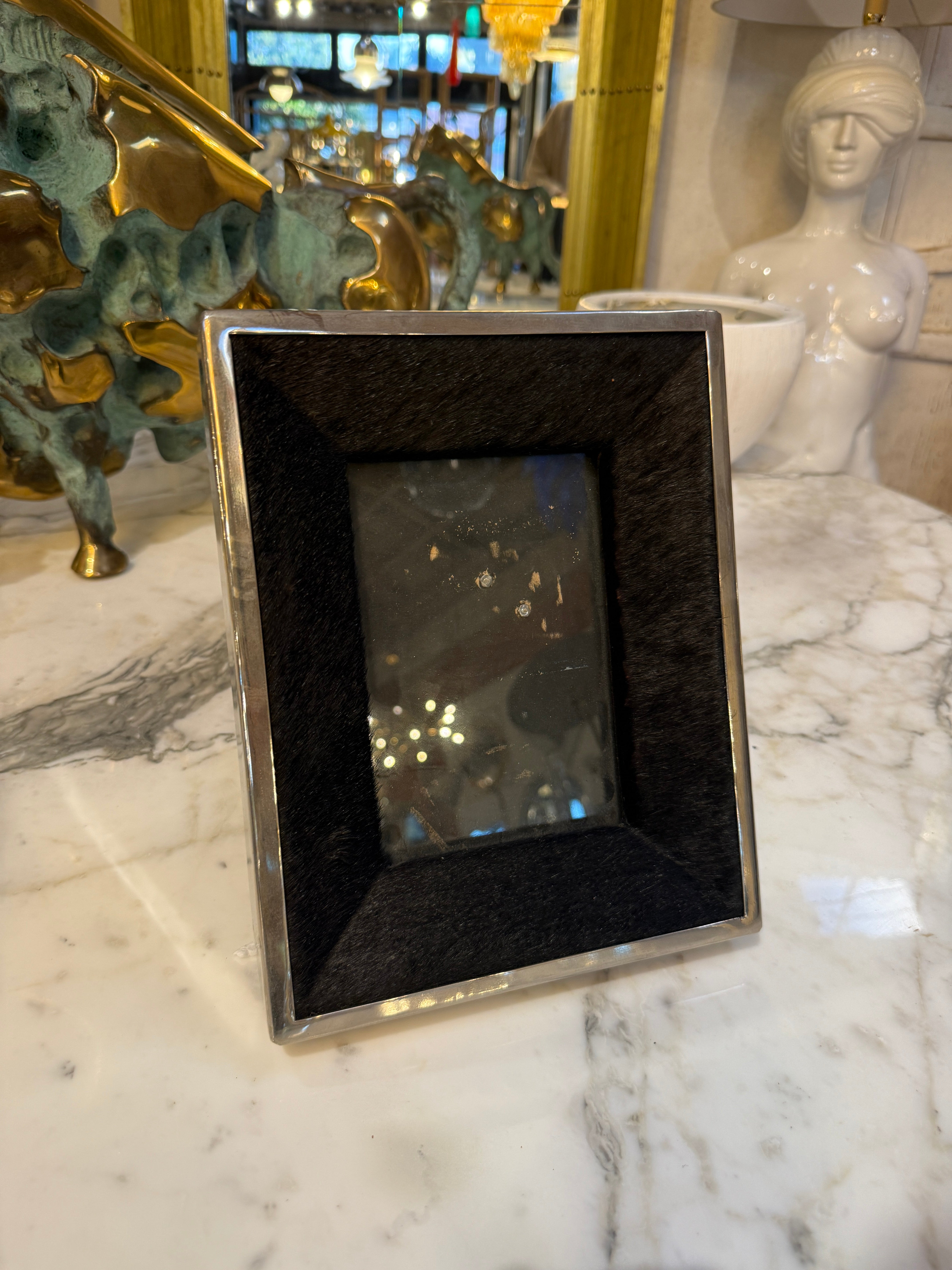 Italian Silvered Metal and Pony Hair Photo Frame, 1970s