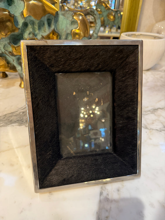 Italian Silvered Metal and Pony Hair Photo Frame, 1970s