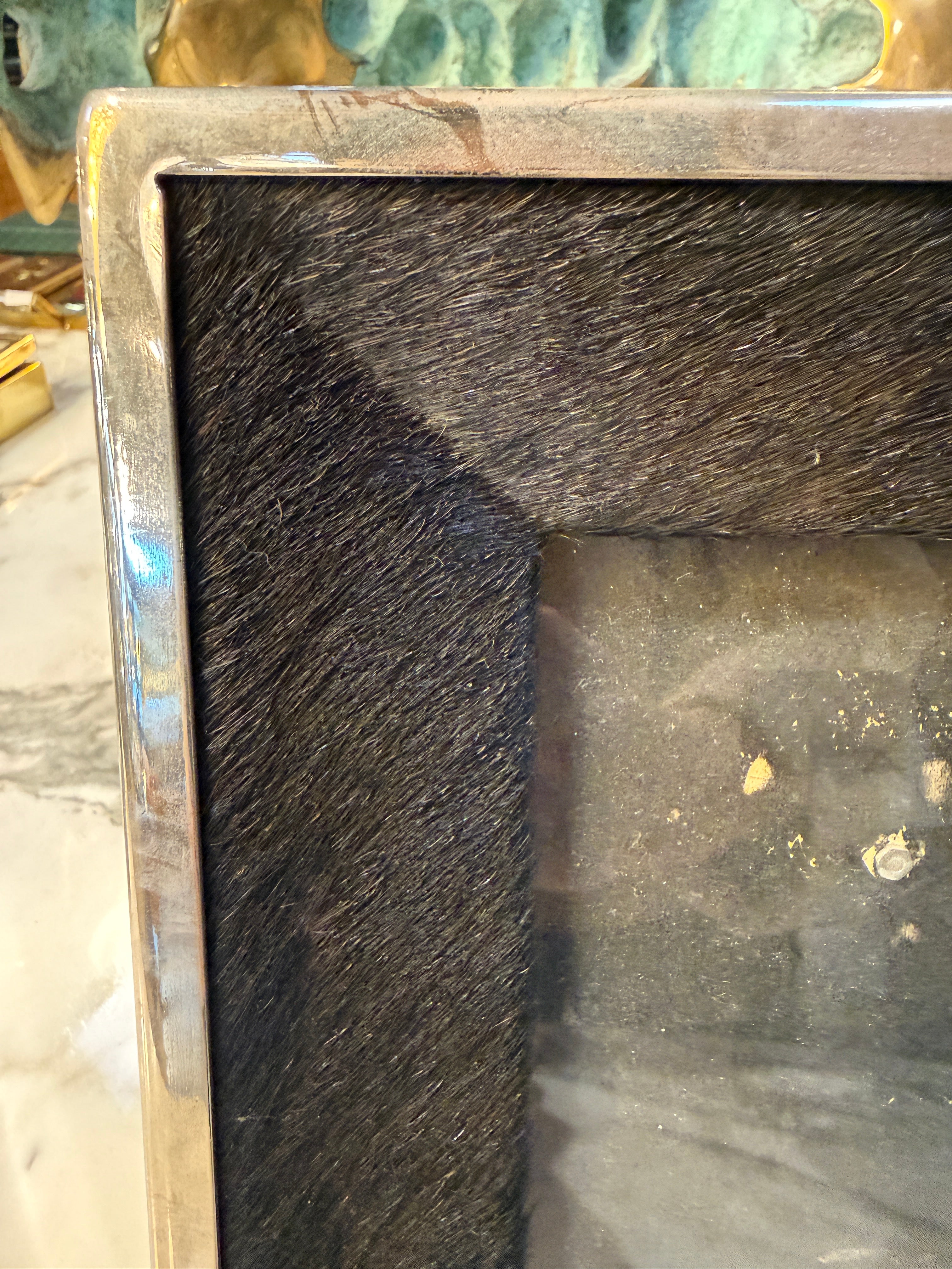 Italian Silvered Metal and Pony Hair Photo Frame, 1970s