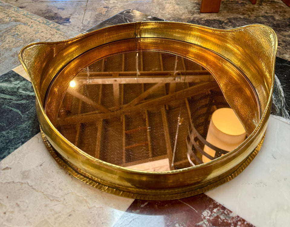 Italian Oval Brass Tray with mirror, Italy 70s