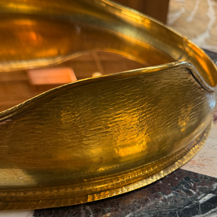 Italian Oval Brass Tray with mirror, Italy 70s