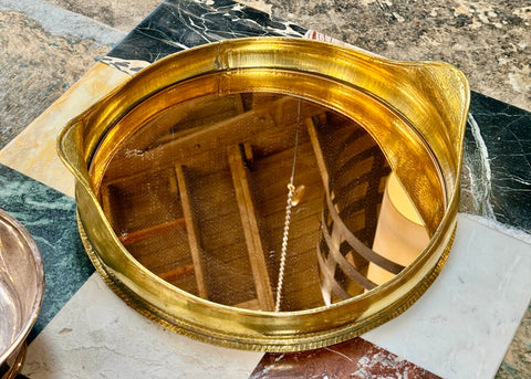 Italian Oval Brass Tray with mirror, Italy 70s