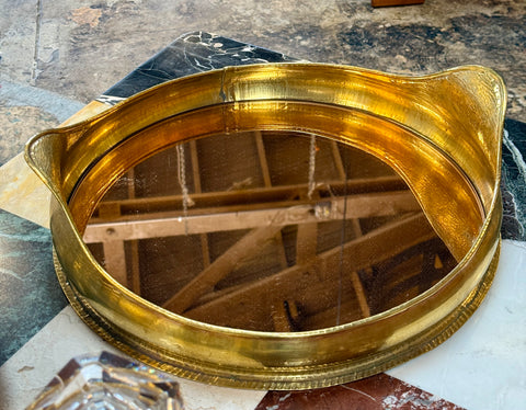 Italian Oval Brass Tray with mirror, Italy 70s