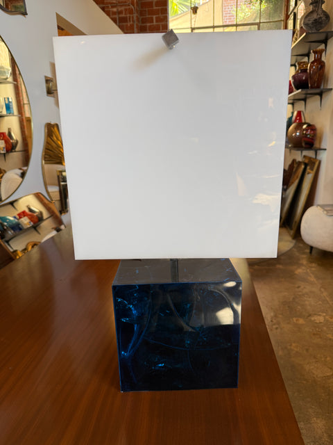 Table Lamp with Blue Murano Glass Base and Acrylic Shade, 1970s